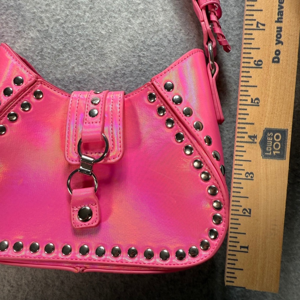 Urban Outfitters Pink Holographic Studded Shoulder Bag Y2K Grommet Strap Small - Picture 10 of 10